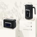 Frukostset Digital Svart Rostfritt Stål för Kök Vattenkokare och Brödrost med LED-touchskärm och Smarta Funktioner 1,7 Liter