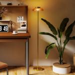 Golvlampa LED Mässing Metall för Vardagsrum och Sovrum Modern Design med Varmt Ljus och Fotströmbrytare Elegant Inredning 134 cm