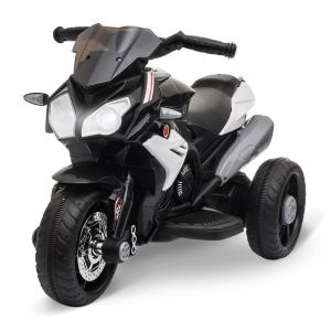 Elektrisk Barnmotorcykel, Ljus och Ljud, 3 km/h, Laddningsbar, Plast och Metall, Svart/Vit