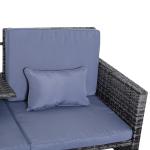 Trädgårdssoffa Lounge Sittgrupp Grå Polyrotting och Metall 2-Sits Soffa 2 Pall och Kuddar