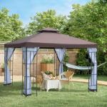 Paviljong med Ventilationstak och Myggnät Partytält med Dräneringshål Polyester och Stål Beige Svart 2,95 X 2,95 X 2,75 M