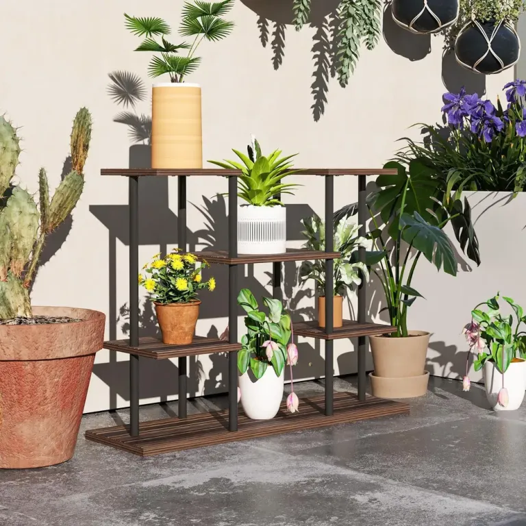 4-Vånings Växtställ Högt Blomsterställ Utomhus 61,5 cm