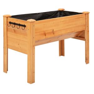 Upphöjd Odlingsbänk i Trä, Planteringslåda på Ben med Hylla och Krokar, Ergonomisk Odling för Balkong, Natur, 124 x 60 x 81 cm