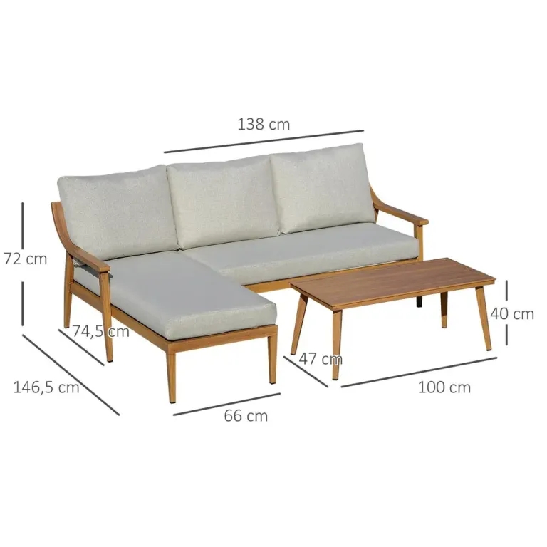 Loungegrupp i Konstrotting 3 Personer Soffa med Schäslong