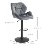 Barstolar 2-pack Prisvärd Grå Sammet för Kök och Bar med Justerbar Höjd och Ryggstöd Ergonomisk Design i Metall 360 Graders Rotation