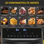 Multifunktionell Airfryer, 8 L, 2 Korgar, 60 min Timer, Silver + Svart