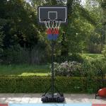 Basketkorg Basketstativ Svart Röd av Metall och Plast för Trädgård och Idrottsplats Höjdjusterbar med Hjul Brottsäker Bakvägg 220-250 cm