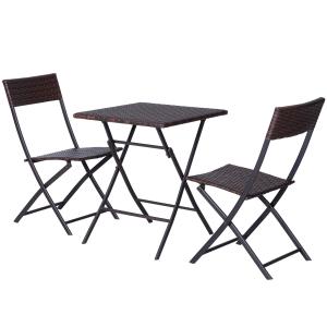 Bistroset Konstrotting för 2 Personer Hopfällbart Caféset med Bord och Stolar Väderbeständig Balkongmöbelgrupp Brun
