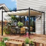 Pergola Trädgårdspaviljong med Justerbart Tak Krämvit av Metall för Terrass och Trädgård Solskydd UV30+ 3 x 3 m