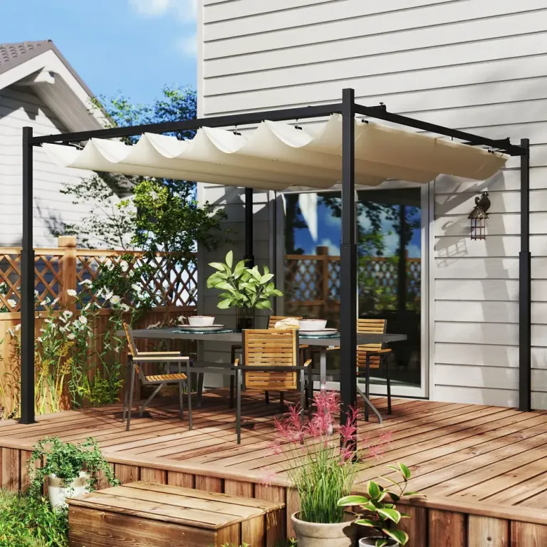 Pergola Trädgårdspaviljong med Tak Krämvit 3 x 3 m