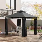 Gazebo Trädgårdstält Mörkgrå av Metall och Tyg för Trädgårdsfester 3x3m Tält med Sidovägg och Dubbeltak Väderbeständigt