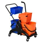 Rengöringsvagn Städvagn med Käftpress Orange Blå av Plast och Metall för Hushåll och Kontor Vagn med 2 Hinkar och Förvaring