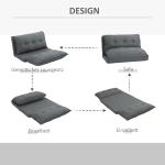 Golvstol Golvsoffa Grå av Linne och Metall för Vardagsrum 2-i-1 Bäddsoffa med 13 Lägen Justerbart Ryggstöd 100 x 71 x 54 cm