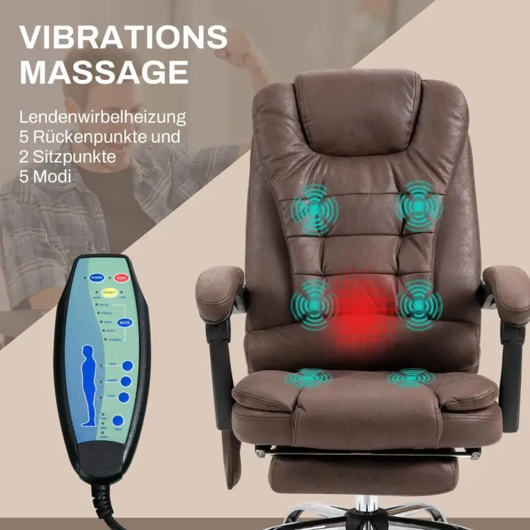 Massagekontorsstol med Ligg- och Värmefunktion Vridbar