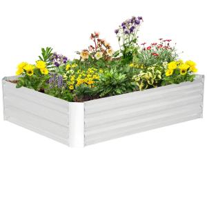 Upphöjd Odlingslåda i Stål, Planteringsbänk i Galvaniserat Stål, Robust Design för Grönsaker och Blommor, Silver, 120 x 90 x 30 cm