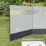 Vindskydd Campingskyddsskärm Vikbar Grå av Tyg och Metall för Strand och Trädgård Insynsskydd med Fönster 440 x 140 cm