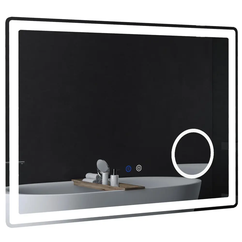Kleankin Badrumsspegel LED Spegel Silver av Glas 80 x 60 Cm