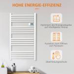 Handdukstork för Badrum, Elektrisk Handduksradiator med 16 Värmeelement, Väggmonterad Tork med Överhettningsskydd, Vit, 540 x 960 mm