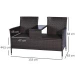 Trädgårdsbänk med Integrerat Bord 2-Sits Konstrotting med Avlastningsyta Stabil Stålram Brun 133 X 63 X 84 Cm