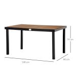 Trädgårdsbord i Komposit 6 Personer, Stort Matbord i Aluminium och Plast, Underhållsfritt Bord för Uteplatsen, Natur/Svart, 140 x 90 x 74 cm