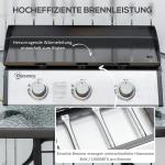 Gasolgrill Bordsgrill med 3 Brännare Silver av Rostfritt Stål för Balkong och Camping BBQ Grill 10000 BTU 63 x 48 x 21 cm