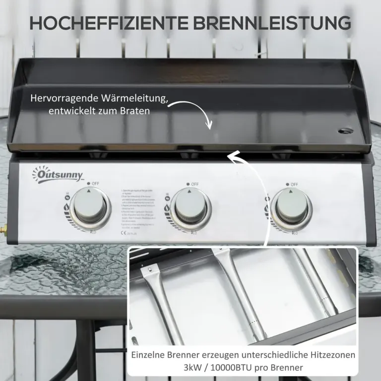 Gasolgrill Bordsgrill 3 Brännare Silver 63 x 48 x 21 cm