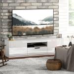 TV-Bänk TV-Skåp Lowboard med 2 Dörrar Vit av Trä för Vardagsrum TV-Skiva med Kabelhantering 160 cm