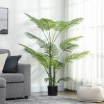 Konstgjord Palm med 16 Plastblad, UV-beständig i Plastkruka för Inomhus och Utomhus, Grön