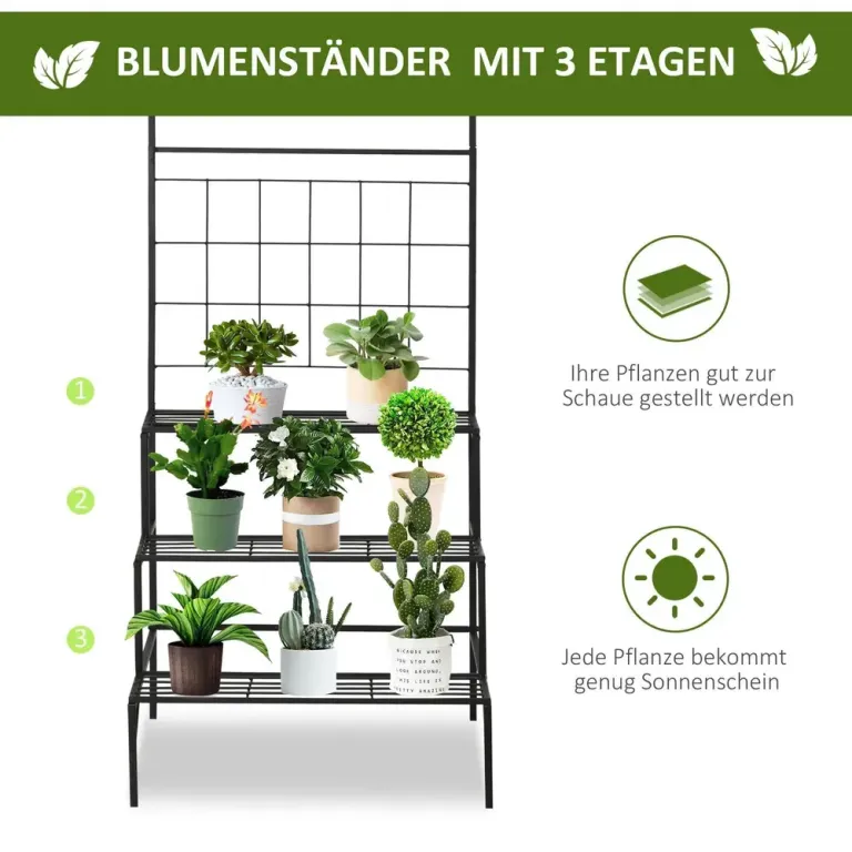 Blomtrappa i Metall 3 Hyllor 60,5 x 59,5 x 95,5 cm