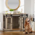 Hundbur Inomhusbur Ek av Trä och Metall för Medelstora Hundar med 2 Dörrar Hundhus för Lägenhet Robust Hundlåda 120 x 60 x 88,5 cm