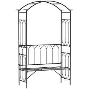 Rosenbåge med Integrerad Bänk Dekorativ Trädgårdssoffa med Spaljé för Klätterväxter Stabil Metallkonstruktion Svart 115 X 50 X 203 Cm
