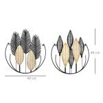 Väggdekoration i Metall 2-Pack, Moderna Konstverk med Bladmotiv, Elegant Väggprydnad i 3D för Vardagsrum, Svart/Guld, 40 x 46 cm