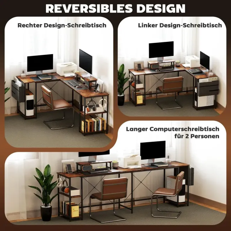Skrivbord Hörnskrivbord L-format Rustik Brun 168 x 120 cm
