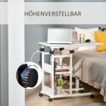 Sidobord med Hjul, Höjdjusterbart, 2 Hyllplan, Metallstomme, 80 x 40 x 72–82 cm, Vit