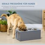 Matbar för Hund med 2 Skålar, Rostfri Foderstation i Låda, Praktisk Förvaring och Halkfri Design, Grå, 2 l