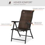 Hopfällbar Stol i Konstrotting, Bekväm Trädgårdsstol med 7 Lägen, Justerbar Rygg för Matplatsen, Brun, 58 x 71 x 111 cm