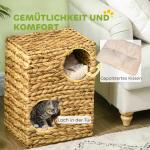 Skraptunna Klösmöbel Ljusbrun av Vattenhyacint för Katter 55 cm Hög med 2 Grottor och Kuddar
