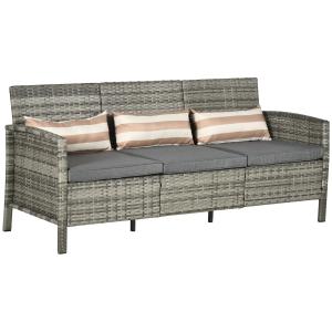 Konstsoffa Stabil Grå Konstrotting för Trädgård med Kuddar för Tre Personer och Stålram för Uteplats och Altan 173 x 68 x 78 cm
