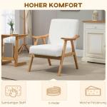 Fåtölj Enkelstol Kräm av Tyg med Sammetslook och Trä för Vardagsrum Scandi Design Klädd Stol med Armstöd Bekväm Sittplats 68 x 74 x 82 cm