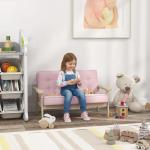 Barnfåtölj Sammet Rosa Trä och Tyg för Barnrum Mjuk Barnsoffa med Stoppning och Armstöd Bekväm Design och Fin Inredning 3–15 År