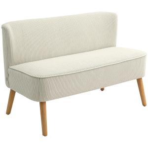 Soffa Loveseat 2-Sits Modern Soffa Krämvit av Manchesterlook och Trä för Vardagsrum Liten Loungesoffa utan Armstöd 117 x 56,5 x 77 cm