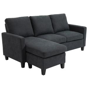 Hörnsoffa L-Form Soffa Mörkgrå av Tyg och Trä för Vardagsrum Soffset med Vändbar Schäslong Modern Design Bekväm 197 x 139 x 91 cm