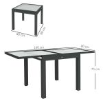 Trädgårdsbord Matbord Utdragbart Mörkgrå av Aluminium och Härdat Glas för Trädgård och Uteplats Bord 160 x 80 x 75 cm