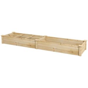 Odlingslåda Upphöjd Träbädd Natur av Granträ för Trädgård och Balkong med 2 Fack och Hylla Blomlåda för Örter och Grönsaker 237 x 60 x 25 cm