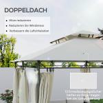 Paviljong med Dubbeltak och 6 Sidoväggar för Trädgård och Terrass Hållbar och Vattenavvisande Krämfärgad Polyester 4 x 3 m