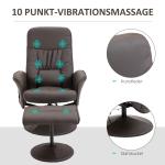 Snurrbar TV-Fåtölj med Pall, Bekväm Relaxstol med Massage och Liggfunktion, Mjukt Konstläder för Avkoppling, Brun, 76 x 81 x 105 cm