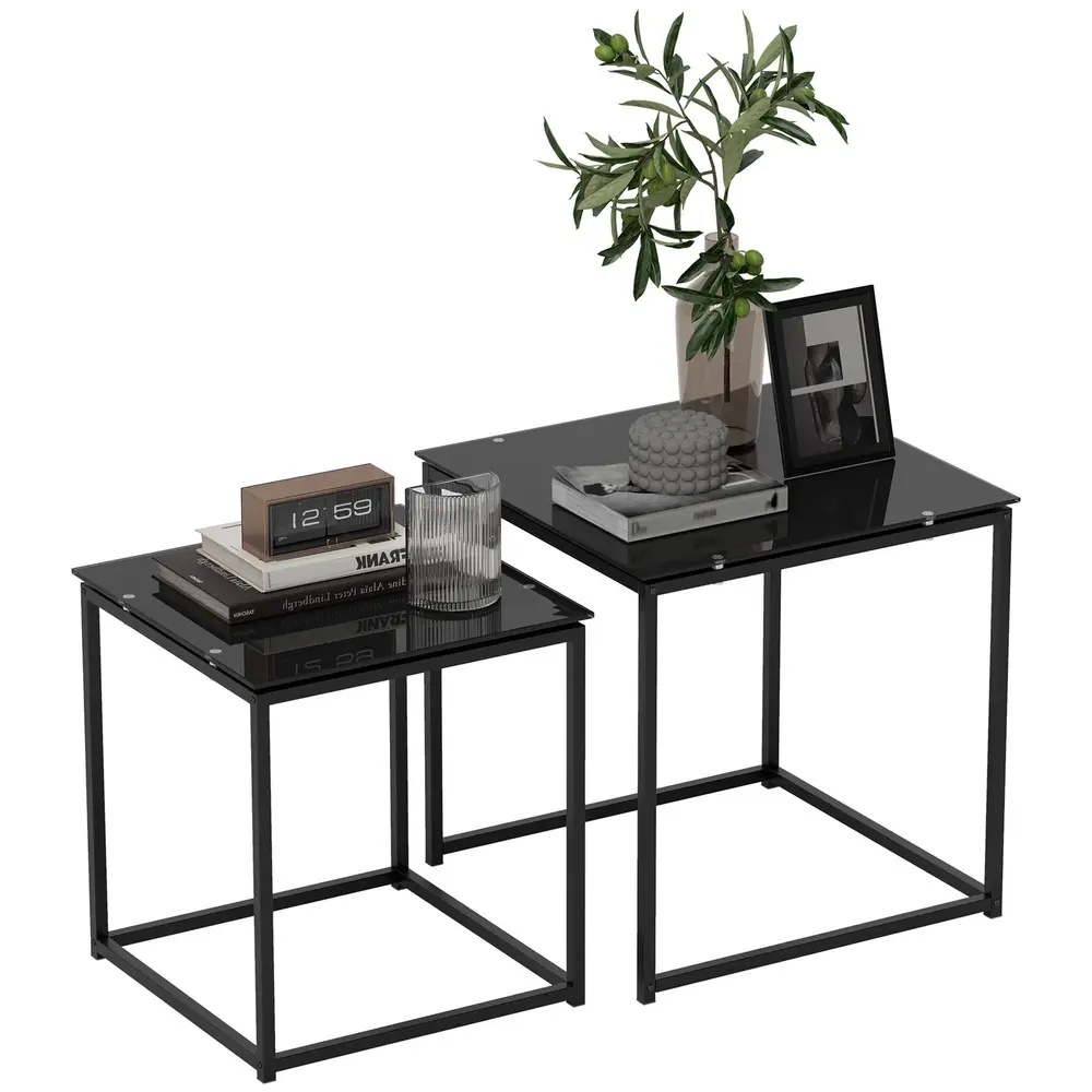 Satsbord 2-pack moderna svarta sidobord i glas