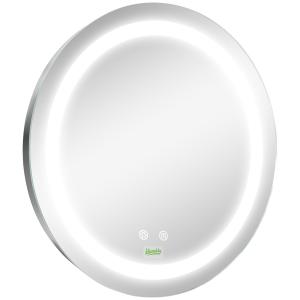 Kleankin Badrumsspegel LED Spegel Silver av Glas för Modernt Badrum Rund Spegel med Touchfunktion och Anti-Fog Ø 50 cm
