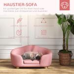 Lyxig Hundsoffa i Rosa Plysch, Elegant Hundbädd med Träben och Ryggficka, Bekväm Sovplats för Små Hundar, Rosa, 70 x 47 x 30 cm