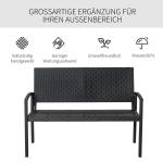 Trädgårdsbänk Konstrotting 2-Sits Parkbänk med Stålram och Ryggstöd Väderbeständig Svart 122 X 60 X 87 Cm